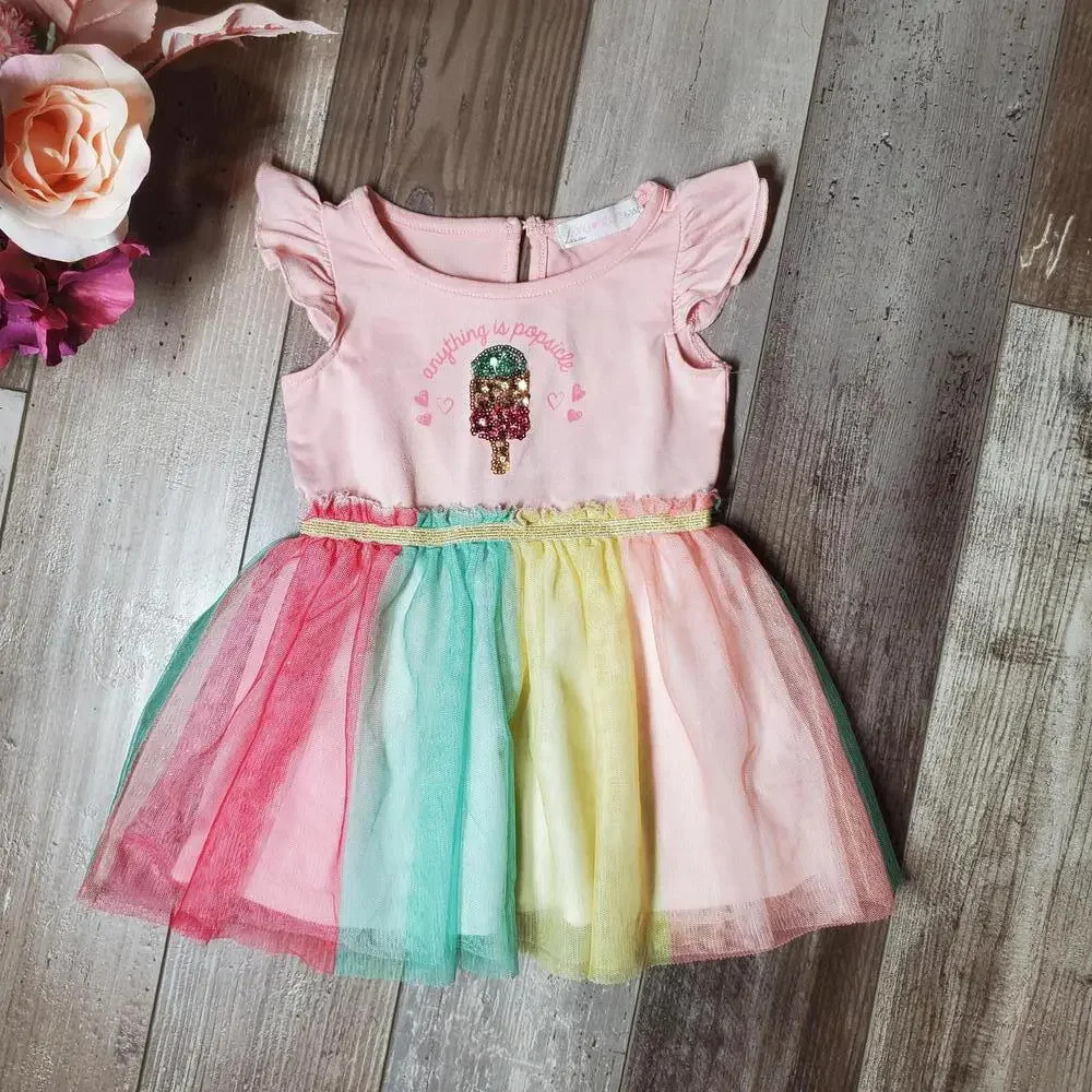 Young Hearts 6-9m Anything is Popsicle Sequin Rainbow Tutu Dress Baby Girl